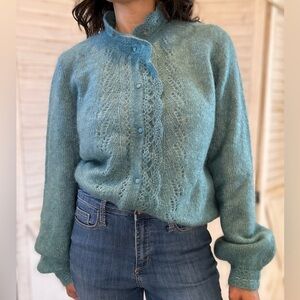 NWT LA MAILLE SEZANE Button Down Teal Cardigan XL